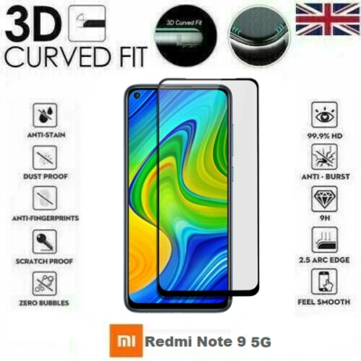 For Xiaomi Redmi Note 9 5G Full 3D Tempered Glass 9H Screen Protector Cover - Image 1 of 2