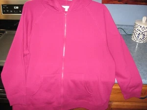 WOMENS SWEATSHIRT HOODIE SIZE 1X (16W-18W) FUSCHIA COLOR LONGSLEEVE ZIPFRONT NEW - Picture 1 of 5