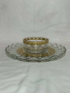 Culbver Glass - Valencia green 22K Gold Vintage MCM chip & dip set - Picture 1 of 6