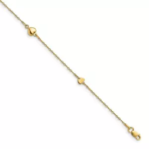 14k 14kt Gelbgold poliertes Herz mit 1 Zoll ext. Fußkettchen 5,31 mm 10 Zoll Karabiner - Bild 1 von 2