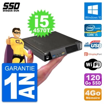 Ultra Mini PC Lenovo M73 Tiny Usff i5-4570T RAM 4Go SSD 120Go Windows 10 Wifi - Imagen 1 de 4