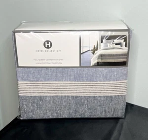 Hotel Collection Full/Queen Bettbezug Blau Weiß Grau Streifen Leinen/Baumwolle - Bild 1 von 15