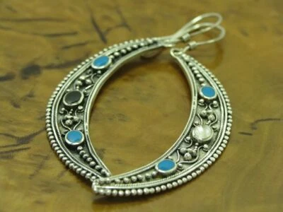 925 Argento Sterling Orecchini Pendenti con Onice,Madreperla & - Immagine 1 di 3