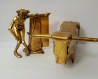 Vintage Gold Bull & Matador Ceramic Art Figurines Hard to Find Rare P. Hetrick 