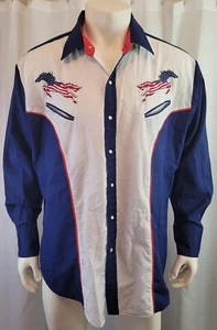 Vintage Ely Cattleman XL Westernshirt Perle Druckknopf Pferd rot weiß blau patriotisch - Bild 1 von 11
