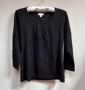 Charter Club Petite Women's Size PM Pleated Scoop Neck Knit Top 3/4 Sleeve Black - Picture 1 of 8