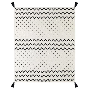 Coperta 50" X 60" in cotone tessuto bianco e nero con nappe - Foto 1 di 13