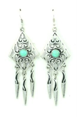 Pendientes Western Concho Plata Pulida Alambre Araña Pluma Pergamino Bohemio Foto 1 de 2