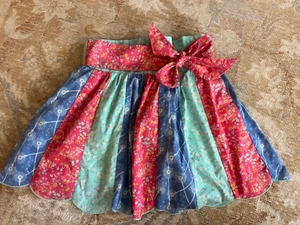 MATILDA JANE SKIRT LINED STRIPS OF FLORAL FABRICS SCALLOPED HEM 4 COTTON BLEND - Picture 1 of 5
