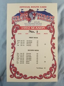 Vintage 1992 CIRCUS VARGAS Official Route Card - Picture 1 of 2