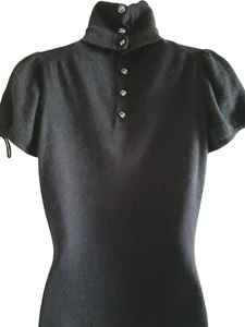 AUTH 04A VINTAGE CHANEL BLACK CASHMERE SWEATER TURTLENECK CC LOGO BUTTONS 38 - Picture 1 of 9