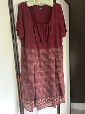 Vestido Igigi 18/20 Escote Cuadrado Borgoña Manga Corta Trabajo Cóctel -¡HERMOSO! Foto 1 de 4