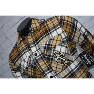 Dogg Supply Flannel Dress Shirt By Snoop Dog Mens Size Small Yellow Plaid NEW - Picture 1 of 7