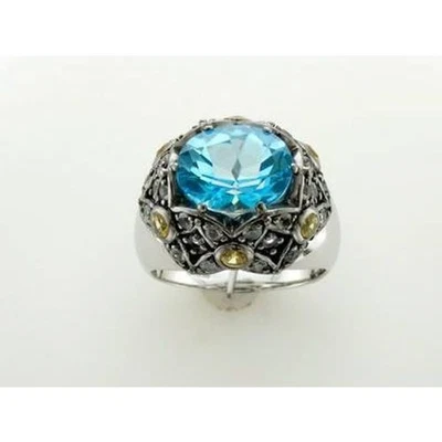 Anel de coquetel LeVian prata esterlina 925 com topázio e safira 5,15 TCW tamanho 6,5 - Imagem 1 de 4