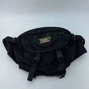 VTG LL Bean Fanny Pack Bag Black Hiking Travel Zipper Compartments Canvas USA - Picture 1 of 12