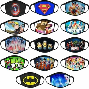 Kids Boys Girls FaceMask Washable Breathable Reusable Mouth Protection Fun Print - Picture 1 of 14