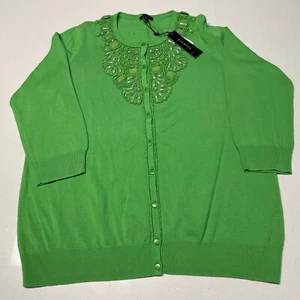 Talbot Woman Size X Apple Green Beaded Sweater NWT ($134) - Picture 1 of 7