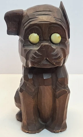 Antique 1926 OSWALD Germany Rotating 'Rolling Eyes' Carved Figural Dog Clock 8" Cover