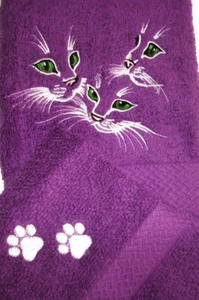 CAT FACE TRIO DESIGN EMBROIDERED, PURPLE 2 PIECE SET - Picture 1 of 4