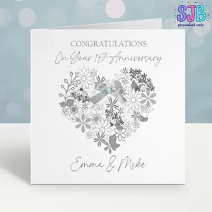 15th Anniversary Card, Personalised, Crystal wedding anniversary - Picture 1 of 4
