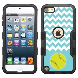 For Apple iPod Touch 5 / 6 Generation Hybrid Case (Blk/Blk/TF) -Chevron/Softball - Picture 1 of 3