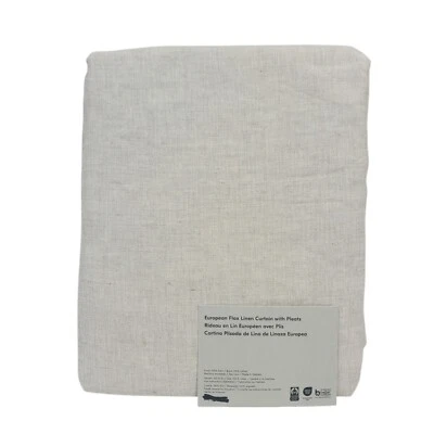 West Elm Pleated European Flax Linen  Curtain 48x84" Natural Flax Cotton Lined - Image 1 of 4