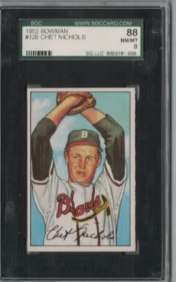 1952 bowman baseball Chet Nichols #120 SGC  8 NM MT - Image 1 of 2