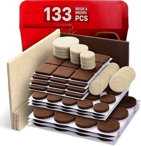 133 Felt Furniture Pads Chair Leg Protectors Hardwood Wooden Floors Feet Sliders - Picture 1 of 8