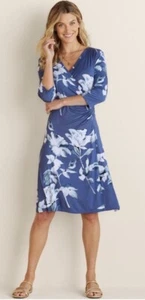 Soft Surroundings Hyannis Faux Wrap Midi Dress PM Medium Petite Rayon Blue Rose - Picture 1 of 9