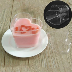 Dessert Cup10Pcs Hard Plastic Cup Disposable Heart Shape Spoons Lids Transparent - Picture 1 of 4