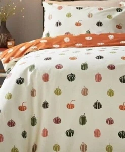 Matalan Pumpkin Single Duvet Cover Pillowcase Bedding Set Reversible 200x135cm. - Picture 1 of 3