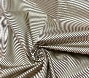 Beautiful ivory and olive green stripe, jacquard silk shantung fabric - Picture 1 of 9