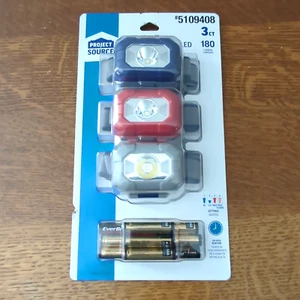 Project Source LED Headlamp Light 3CT 180 Lumens Blue Red Gray 9 AAA Batteries - Picture 1 of 5