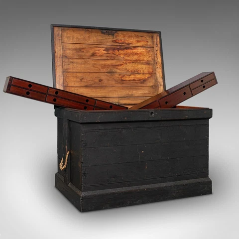 Antique Master Craftsman's Chest, English, Pine, Mahogany, Tool Trunk, Victorian Cover