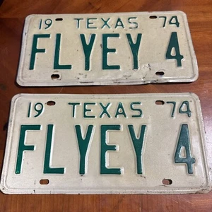 1974 Texas License Plate # FLYEY-4 Vanity Plate (pair) - Picture 1 of 11