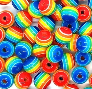 100 piezas cuentas de resina redondas arco iris a rayas 8 mm por 1a clase - Imagen 1 de 2