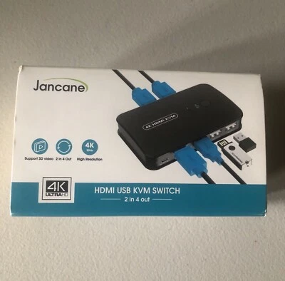 Conmutador KVM USB HDMI Jancane, 2 en 4 salidas, 4K 30Hz Foto 1 de 3