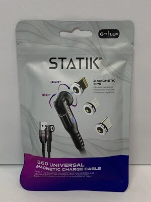 Statik 360 Universal Magnetic 6 Foot Charge Cable w/3 Magnetic Tips, NEW - Image 1 of 4