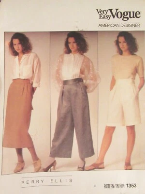 VTG 86 VOGUE Designer PERRY ELLIS 1353 Misses Shorts Pants & Skirt PATTERN 8 UC - Image 1 of 4