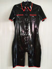 Hot Sale New Latex Full Rubber Black and Red Sports Lapel  Half Catsuit S-XXL