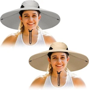 2 Pack Wide Brim Sun Hat UPF+ UV Protection Women Men One Size, Beige, Khaki  - Picture 1 of 7