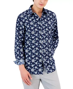 Mens Button Up Shirt Geo Medallion Print Navy Size Small CLUB ROOM $59 - NWT - Picture 1 of 5
