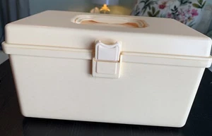"Caja de costura de plástico Wil-hold Wilson Mfg organizadora de carrito marfil 9 3/4 x 6"" sin bandeja" - Imagen 1 de 15
