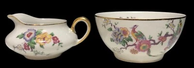 Crema bengalí de colección Bernardaud LIMOGES y azucarero abierto ~ pavo real ~ floral ~ dorado Foto 1 de 4