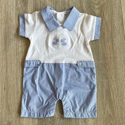 Kissy Kissy Blue & White Checked Bunny Hop Short Playsuit Easter NWO Pima Cotton - Image 1 of 4