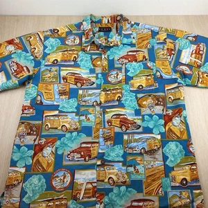 Lowes Hawaiian Shirt Men's Size XL Short Sleeve Collared Vintage Cars & Surf - Picture 1 of 6