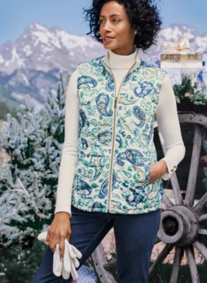 Chaleco acolchado Soft Surroundings para mujer crema ligero reversible cremallera Sienna 2X Foto 1 de 4