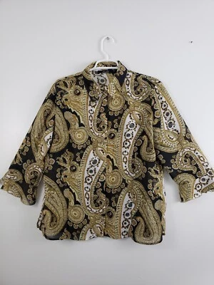 (O4) Blusa Feminina Essentials by Milano Tamanho L Bege Botão Transparente Paisley - Imagem 1 de 4