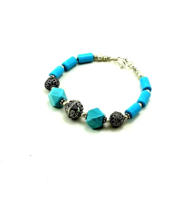 Armband Natur Amerikanisch Blau Türkis Edelstein Handarbeit Perlen USA Schmuck - Bild 1 von 2