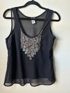 Charming Charlie Size S Womens Black Sleeveless Sheer Sequin Tank Top - Picture 1 of 5